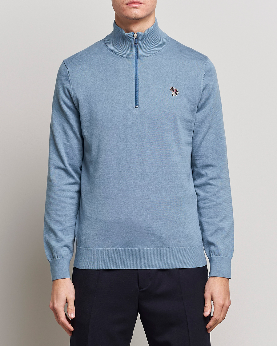 Herre | Gensere | PS Paul Smith | Zebra Organic Cotton Knitted Half Zip Light Blue
