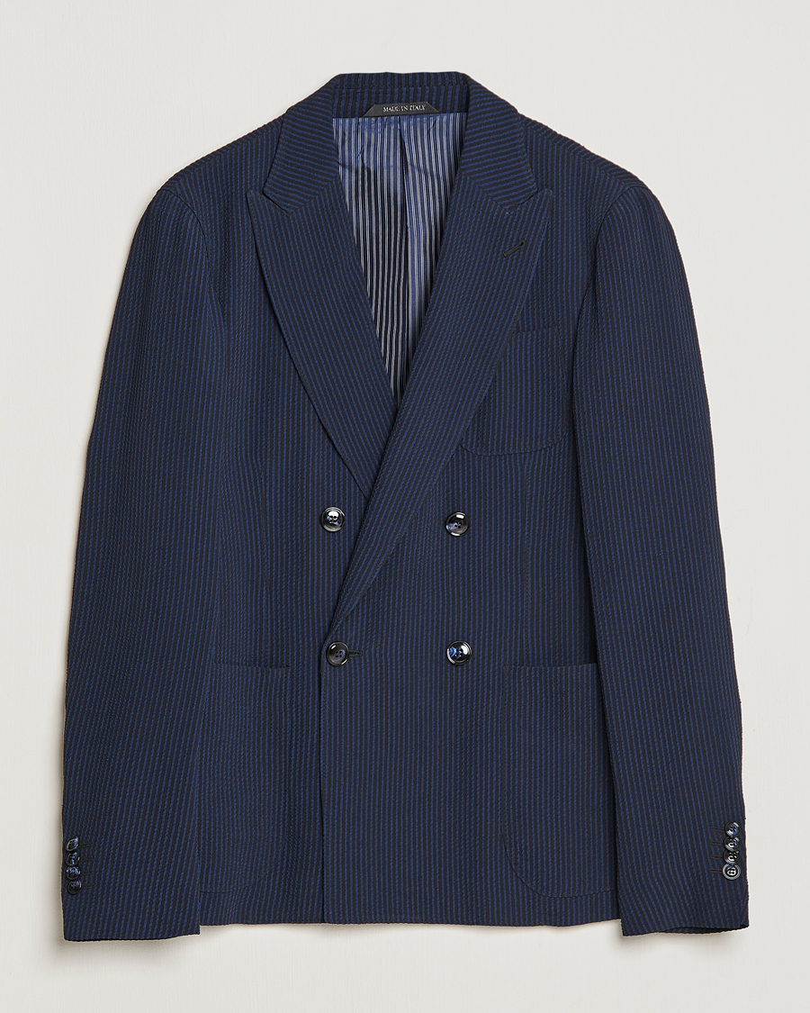 Herre | Dressjakker | Giorgio Armani | Double Breasted Seersucker Blazer Navy
