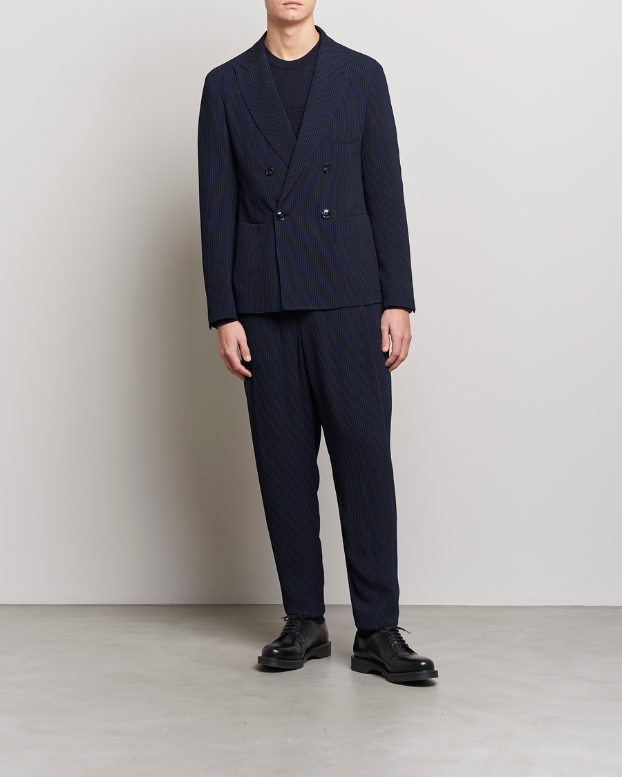 Herre | Dressjakker | Giorgio Armani | Double Breasted Seersucker Blazer Navy