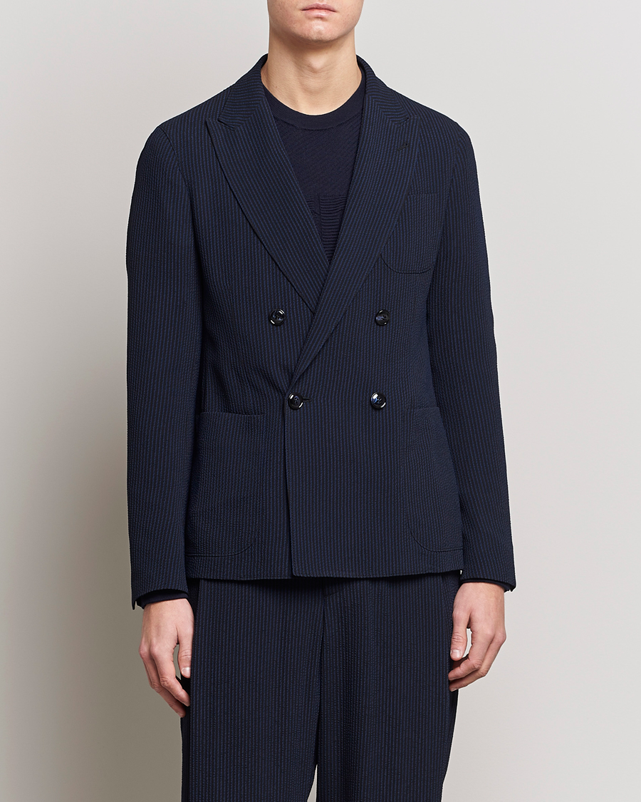 Herre | Dressjakker | Giorgio Armani | Double Breasted Seersucker Blazer Navy
