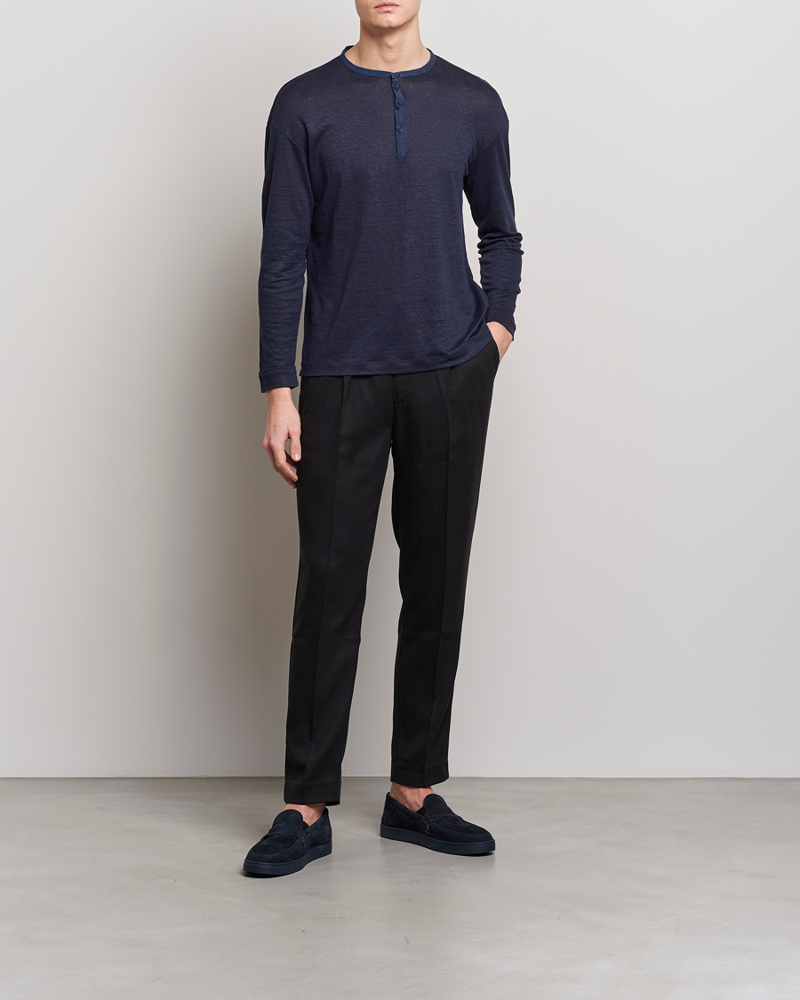 Herre | Gensere | Giorgio Armani | Linen Henley Navy