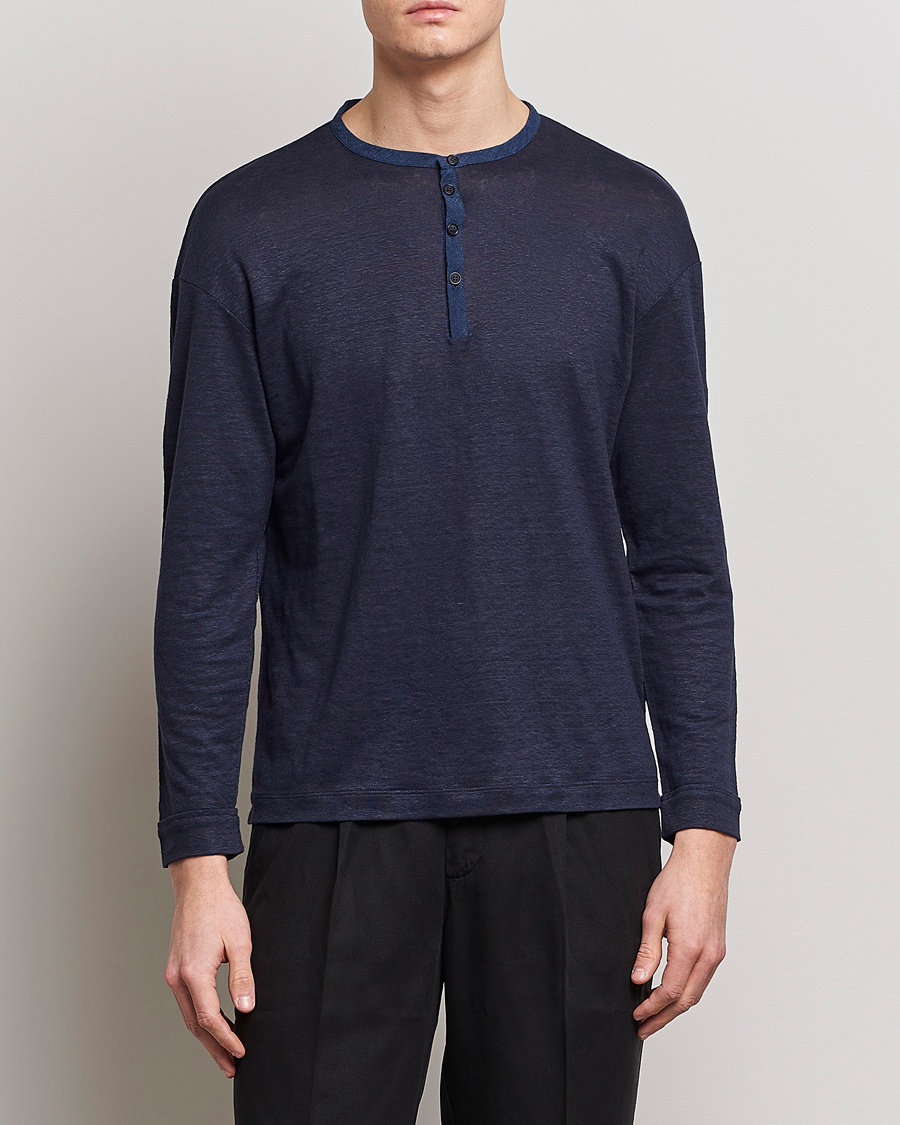 Herre | Gensere | Giorgio Armani | Linen Henley Navy