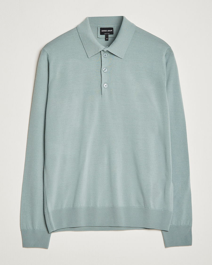 Herre | Gensere | Giorgio Armani | Long Sleeve Knitted Polo Light Grey