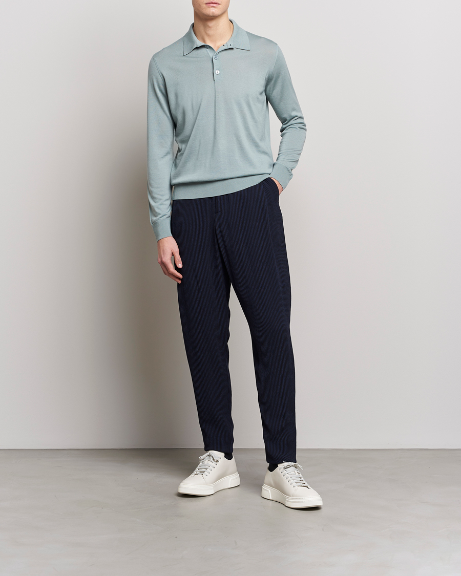 Herre | Gensere | Giorgio Armani | Long Sleeve Knitted Polo Light Grey