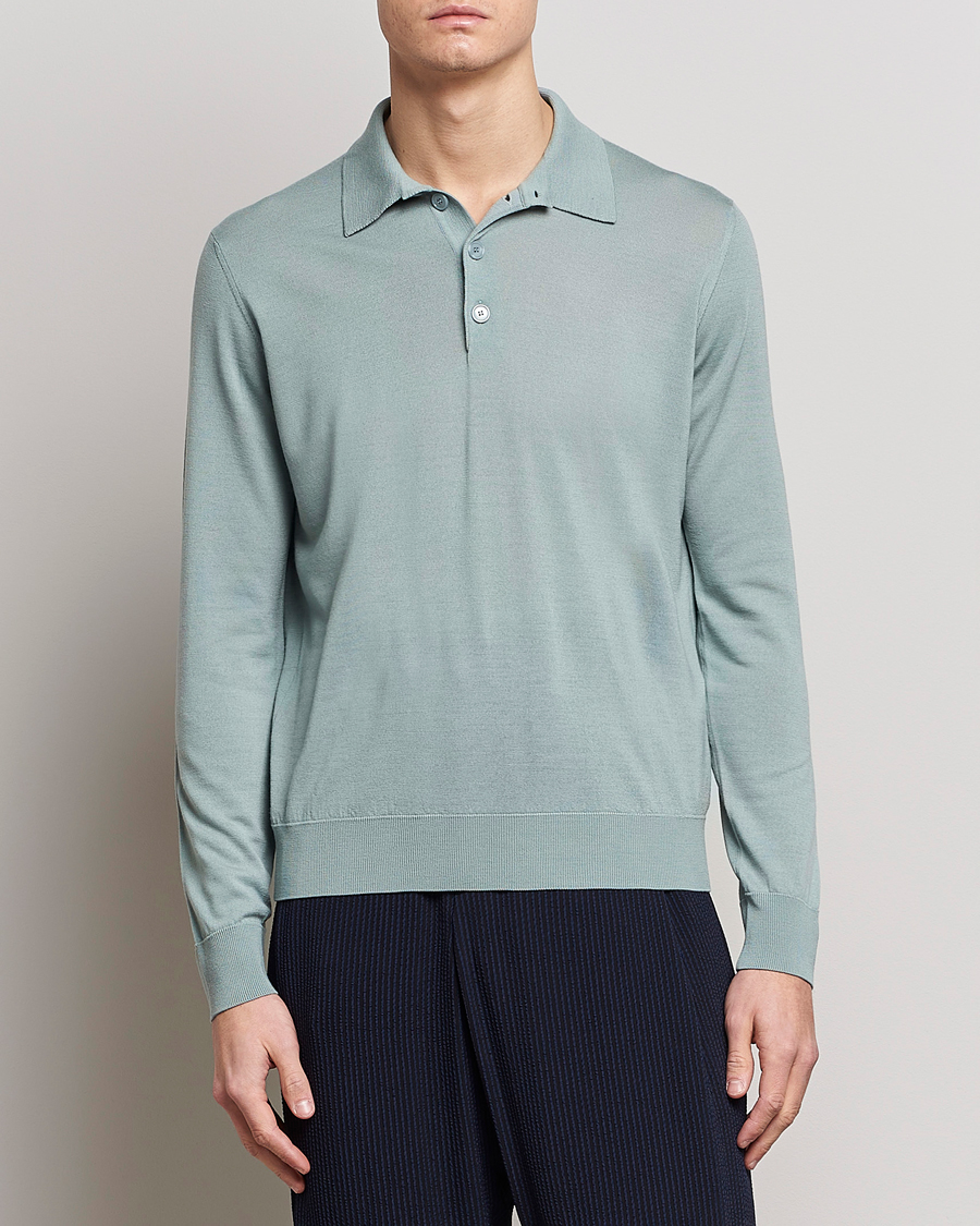 Herre |  | Giorgio Armani | Long Sleeve Knitted Polo Light Grey