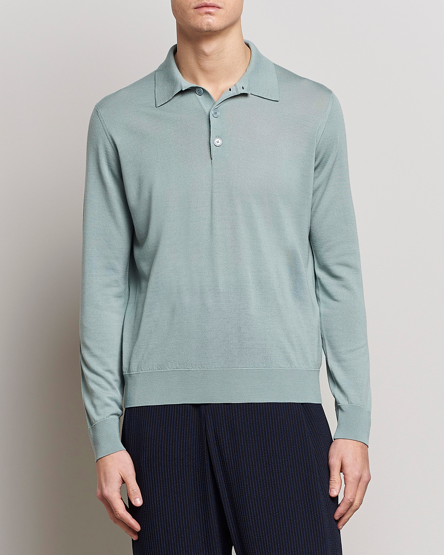 Herre | Gensere | Giorgio Armani | Long Sleeve Knitted Polo Light Grey