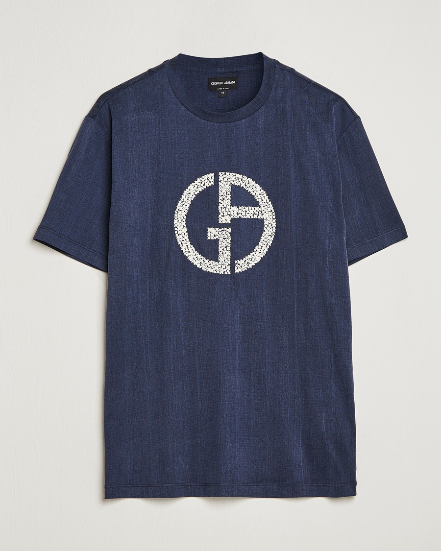 Herre | T-Shirts | Giorgio Armani | Cupro Logo T-Shirt Navy