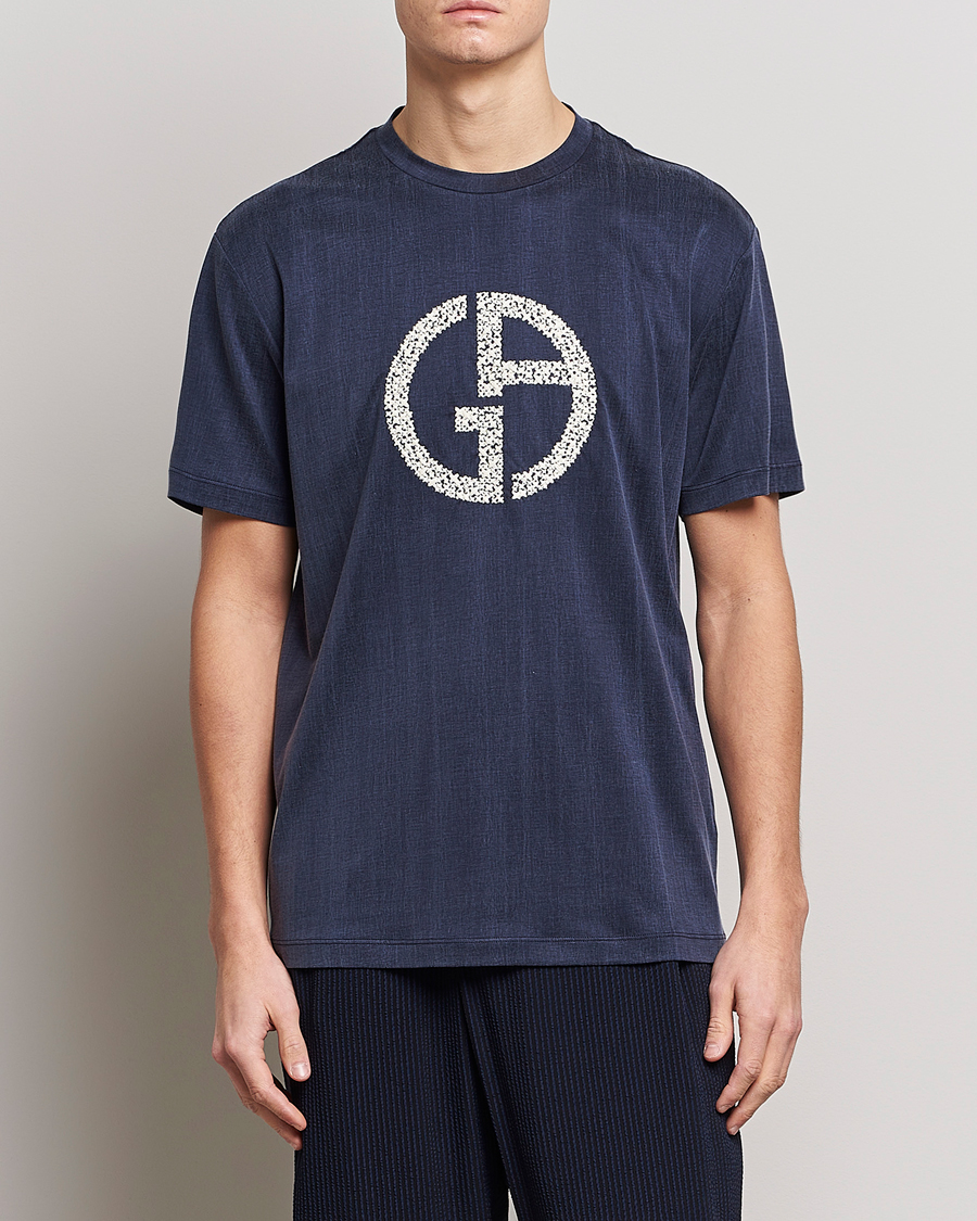 Herre |  | Giorgio Armani | Cupro Logo T-Shirt Navy