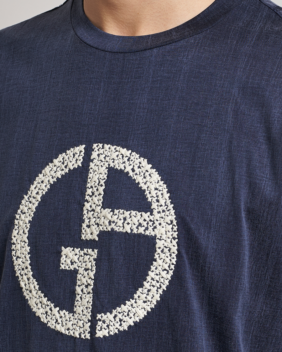 Herre | T-Shirts | Giorgio Armani | Cupro Logo T-Shirt Navy