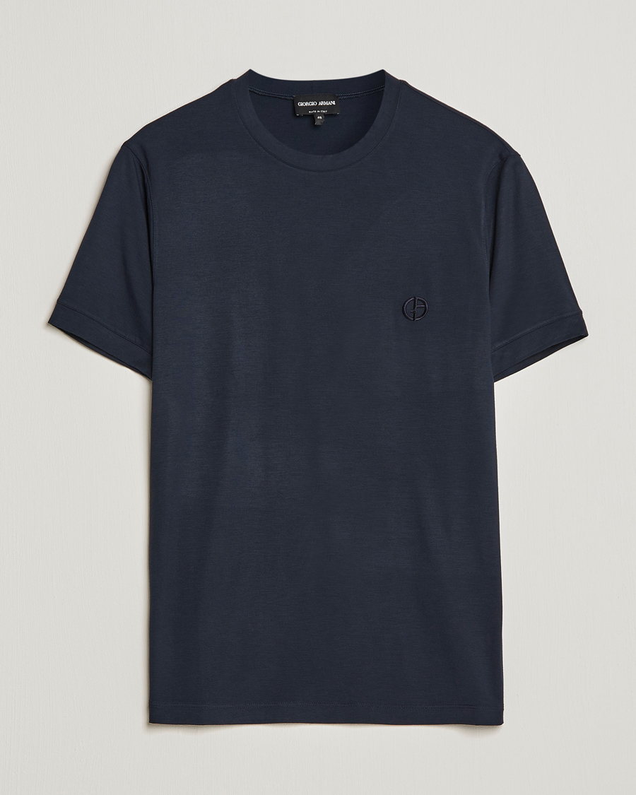 Herre | T-Shirts | Giorgio Armani | Embroidered Logo T-Shirt Navy