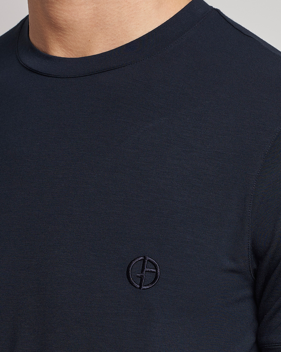 Herre | T-Shirts | Giorgio Armani | Embroidered Logo T-Shirt Navy