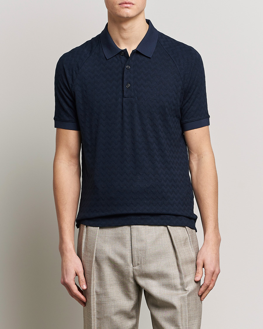 Herre | Pikéer | Giorgio Armani | Jacquard Short Sleeve Polo Navy