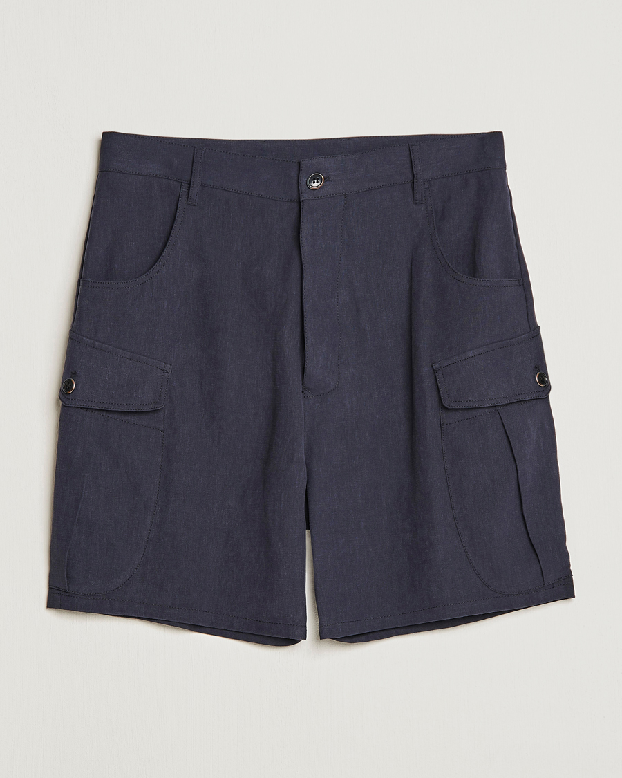 Herre | Shorts | Giorgio Armani | Linen Cargo Shorts Navy