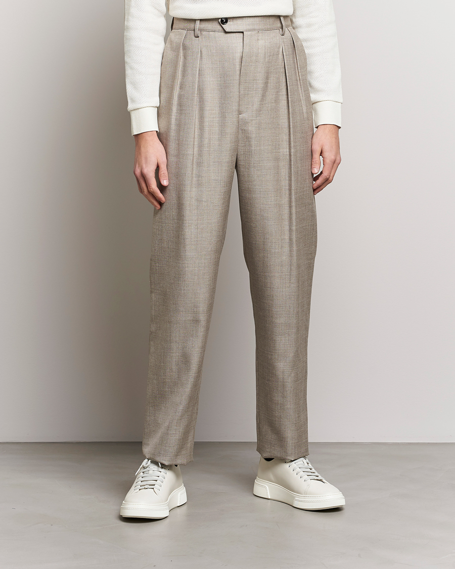 Herre |  | Giorgio Armani | Pleated Wool Trousers Light Grey