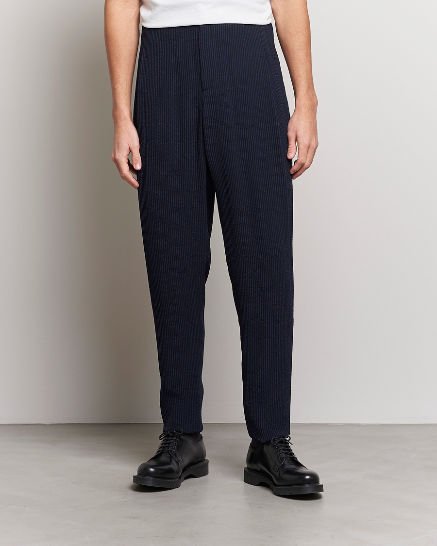 Herre | | Giorgio Armani | Pleated Seersucker Pants Navy