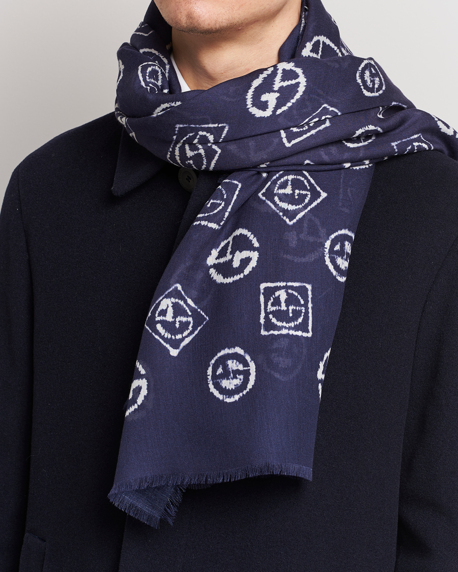 Herre | Giorgio Armani Woven Logo Scarf Navy | Giorgio Armani | Woven Logo Scarf Navy