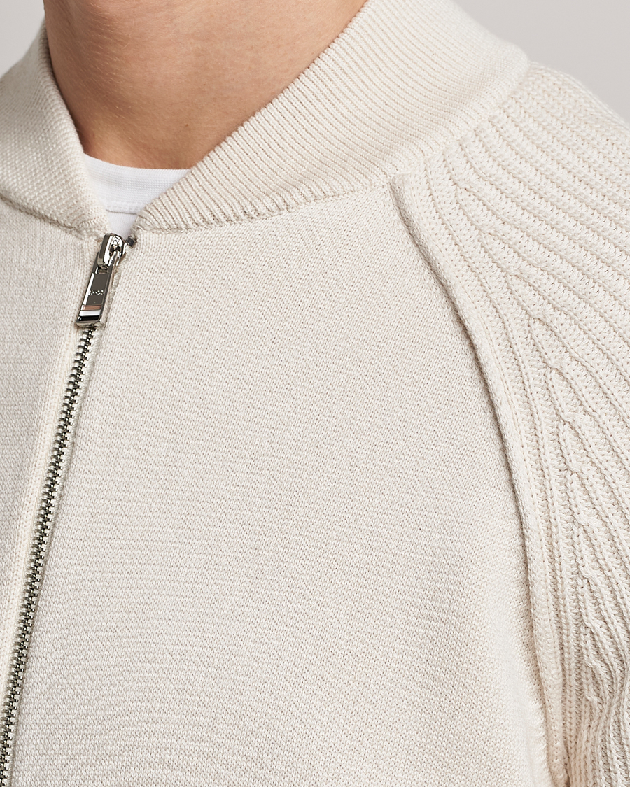 Herre | Gensere | BOSS BLACK | Grissino Structured Knitted Full-Zip Open White