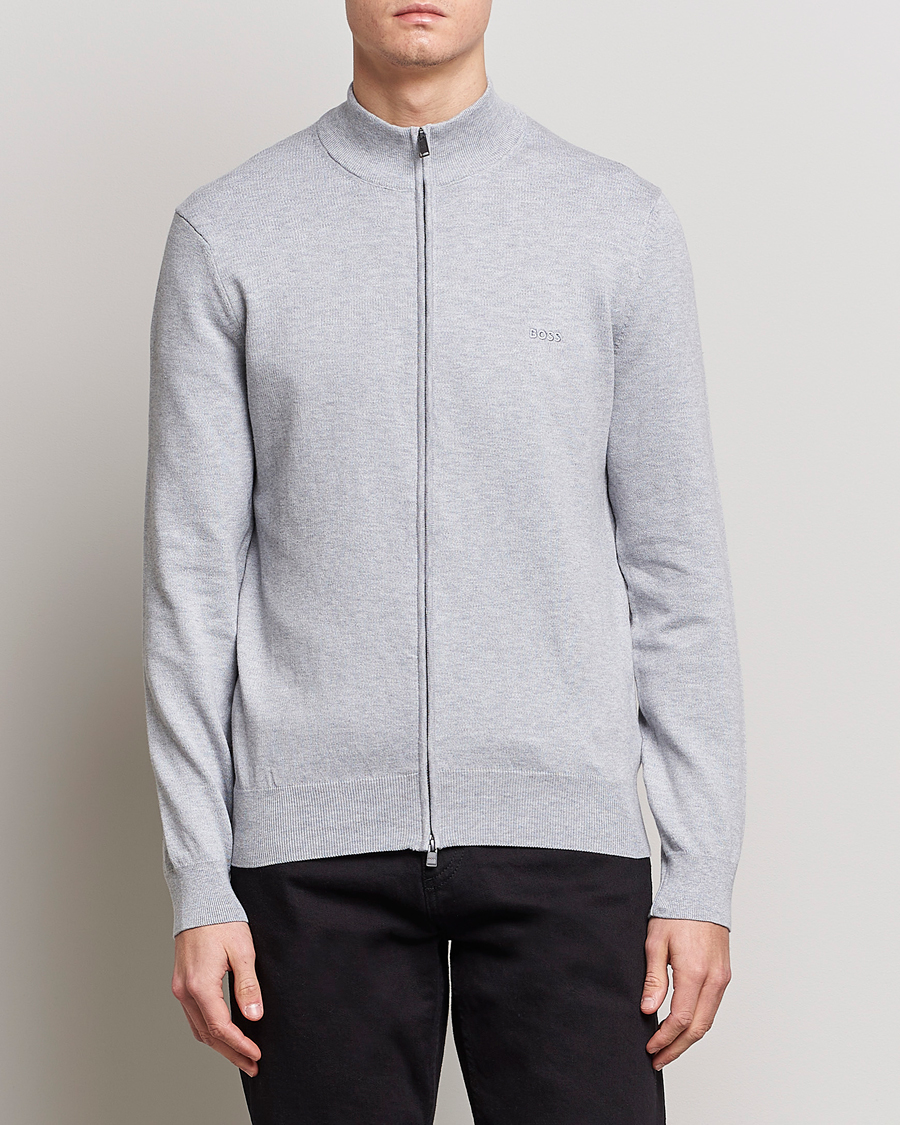 Herre |  | BOSS BLACK | Palano Knitted Full-Zip Silver