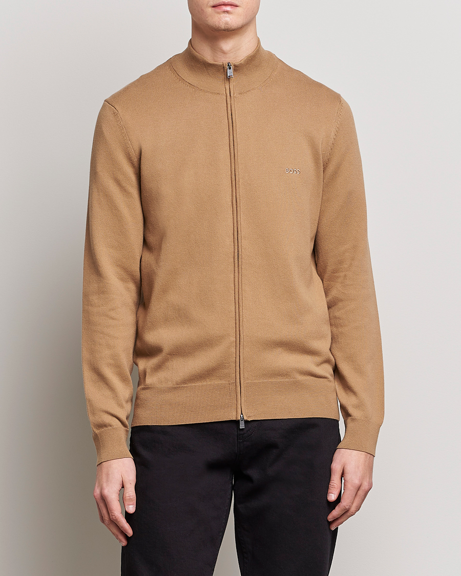 Herre |  | BOSS BLACK | Palano Knitted Full-Zip Medium Beige