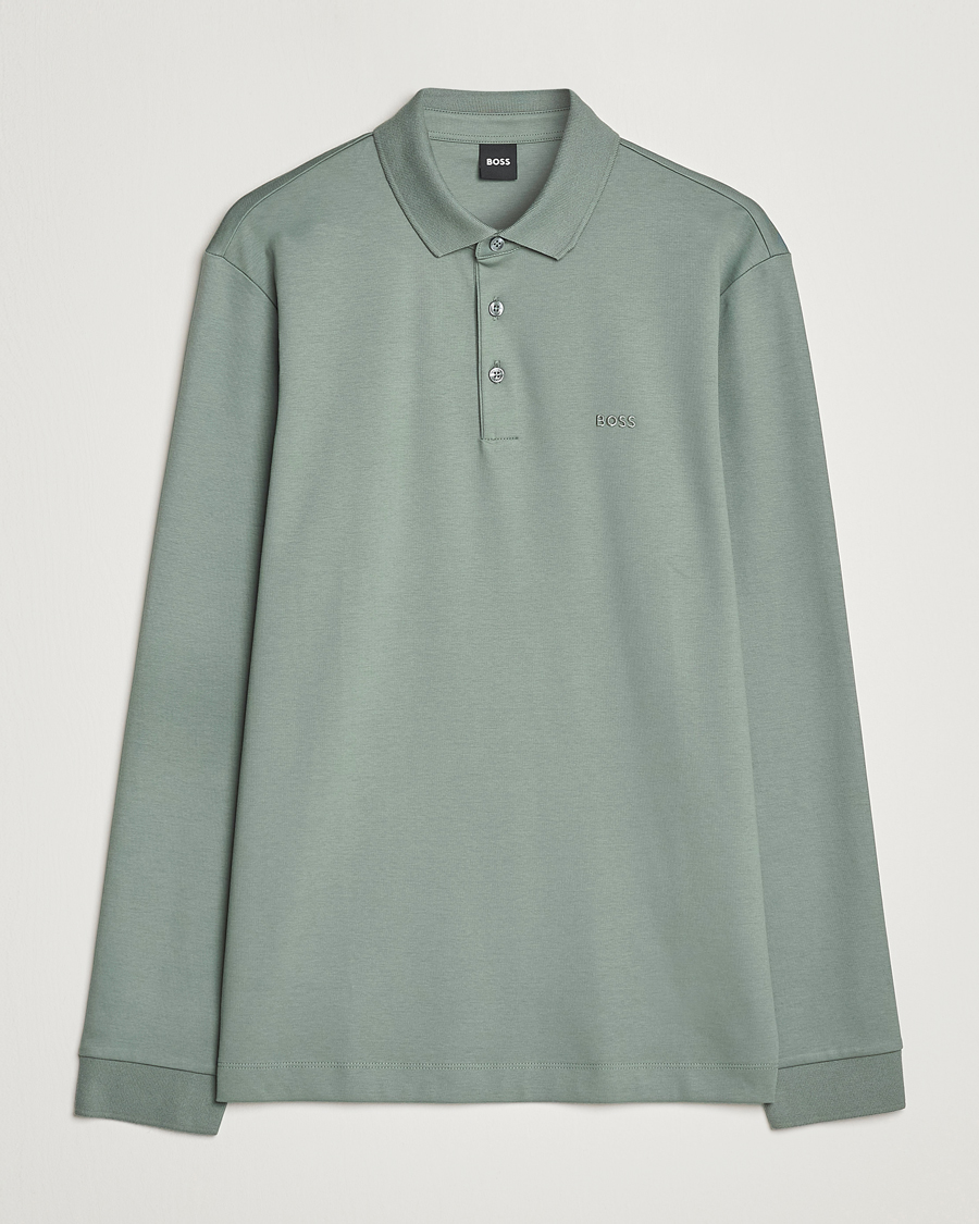 Herre | Gensere | BOSS BLACK | Pado Knitted Polo Shirt Open Green