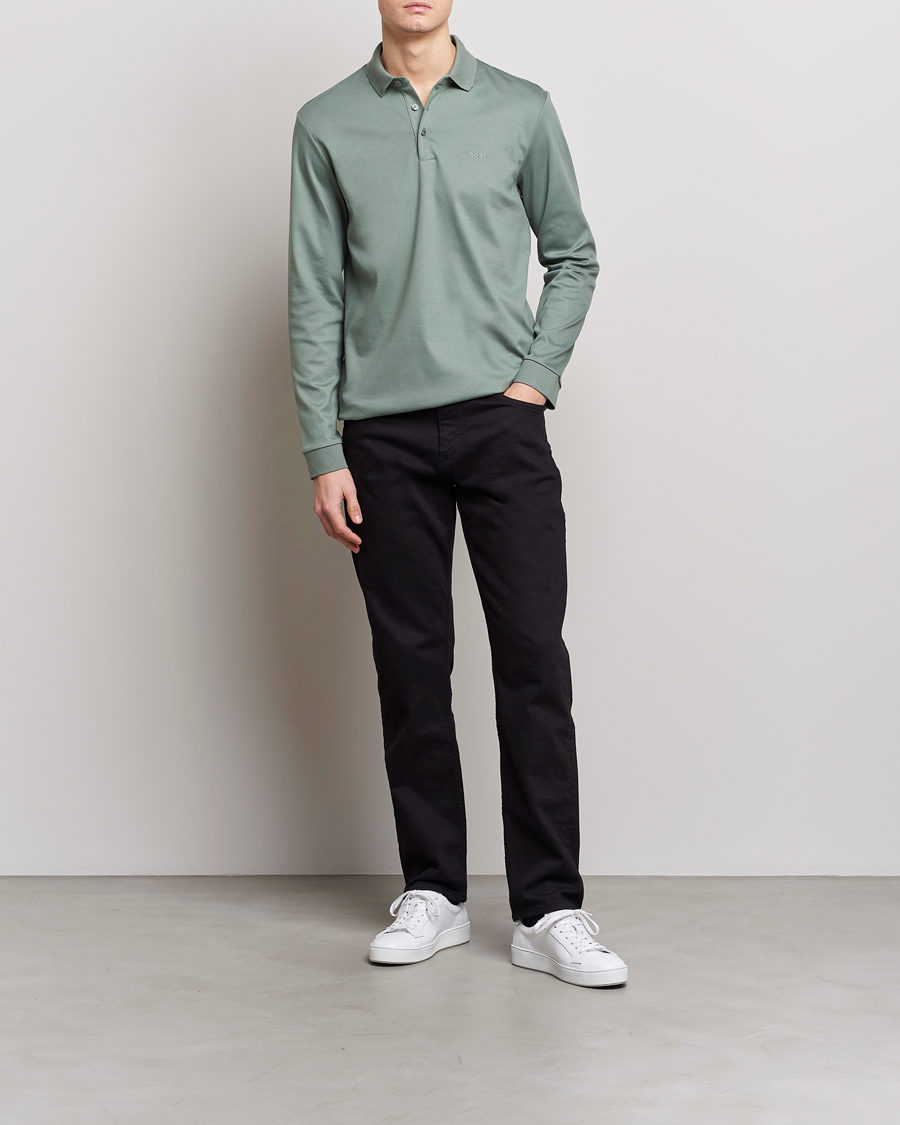Herre | Gensere | BOSS BLACK | Pado Knitted Polo Shirt Open Green