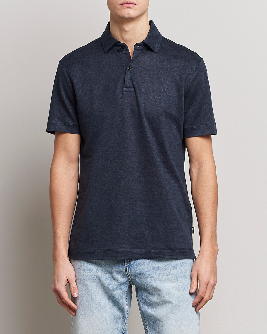 Herre | Pikéer | BOSS BLACK | Press Linen Polo Dark Blue