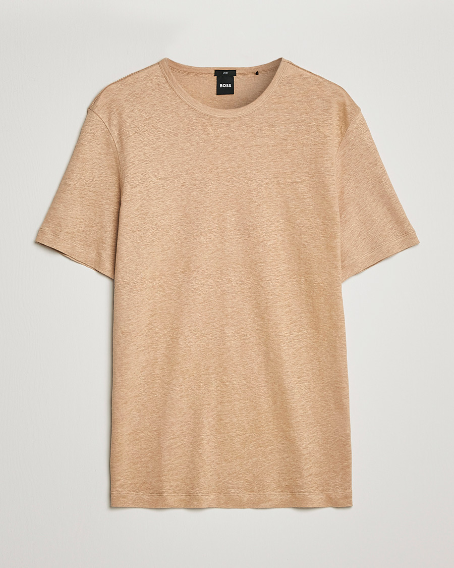 Herre | T-Shirts | BOSS BLACK | Tiburt Linen Crew Neck T-Shirt Medium Beige