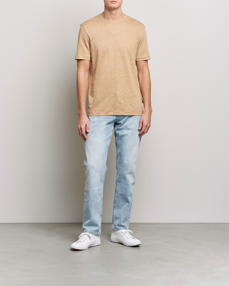 Herre | T-Shirts | BOSS BLACK | Tiburt Linen Crew Neck T-Shirt Medium Beige