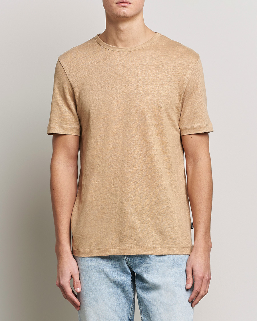 Herre |  | BOSS | Tiburt Linen Crew Neck T-Shirt Medium Beige