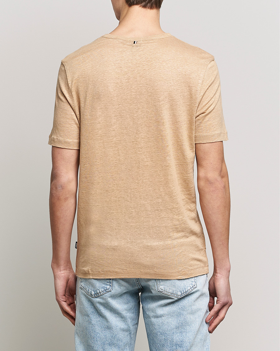 Herre | T-Shirts | BOSS BLACK | Tiburt Linen Crew Neck T-Shirt Medium Beige