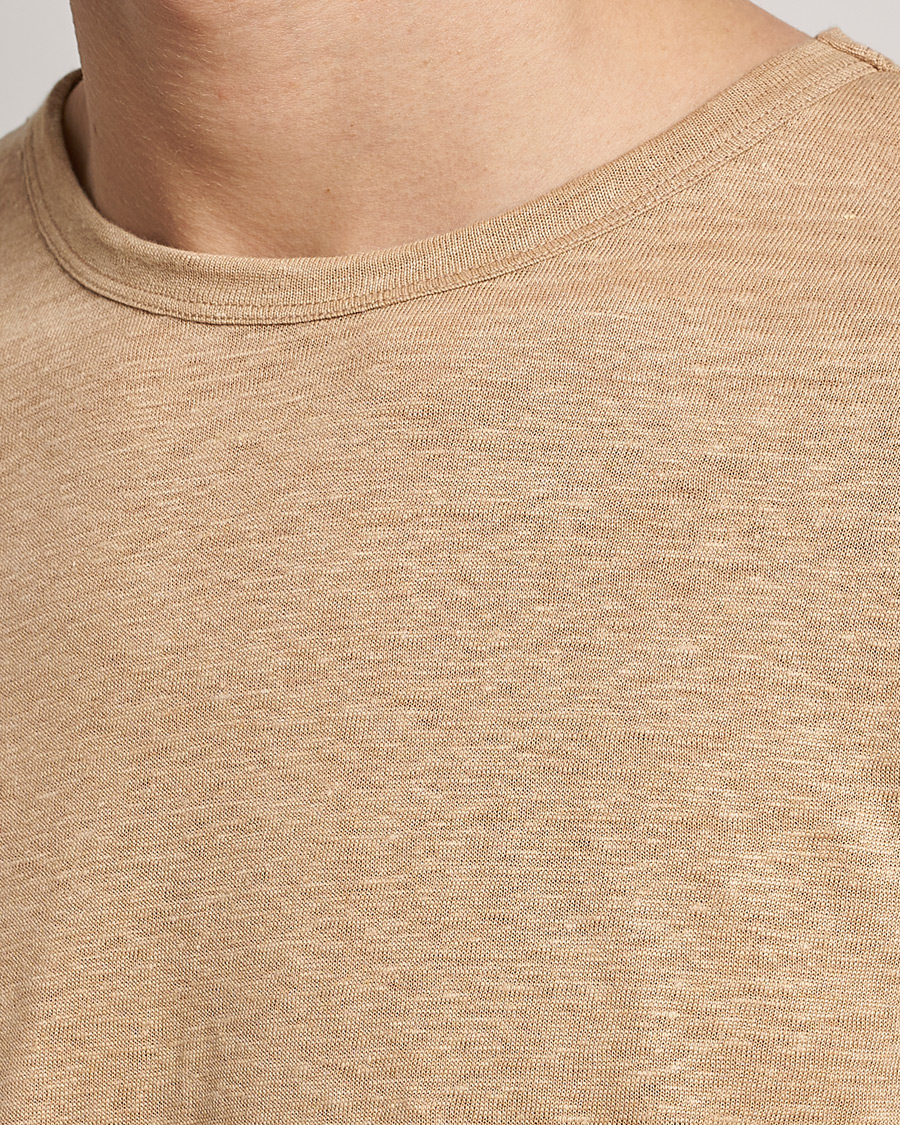 Herre | T-Shirts | BOSS BLACK | Tiburt Linen Crew Neck T-Shirt Medium Beige
