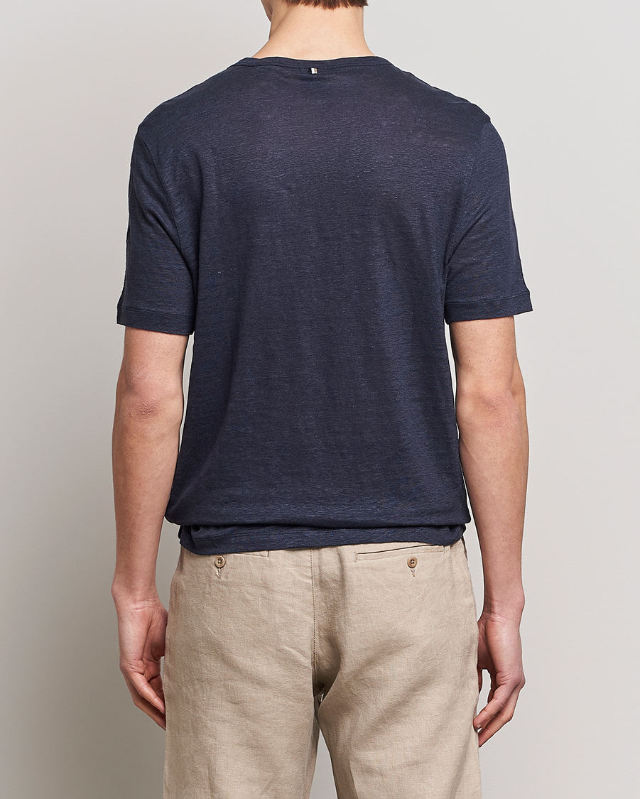 Herre | T-Shirts | BOSS BLACK | Tiburt Linen Crew Neck T-Shirt Dark Blue