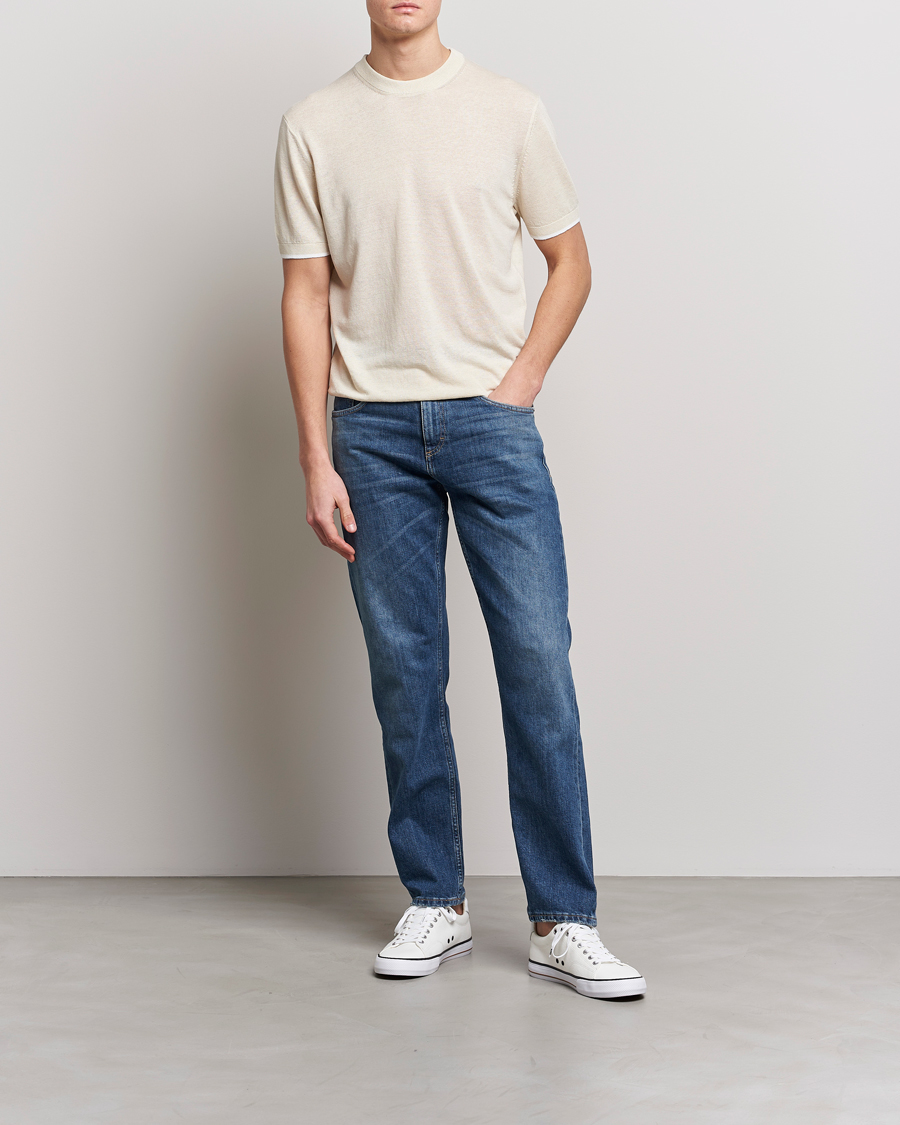 Herre | T-Shirts | BOSS BLACK | Giacco Knitted Crew Neck T-Shirt Open White