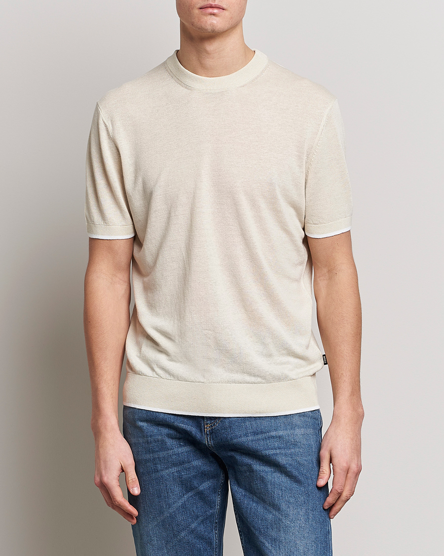 Herre |  | BOSS BLACK | Giacco Knitted Crew Neck T-Shirt Open White
