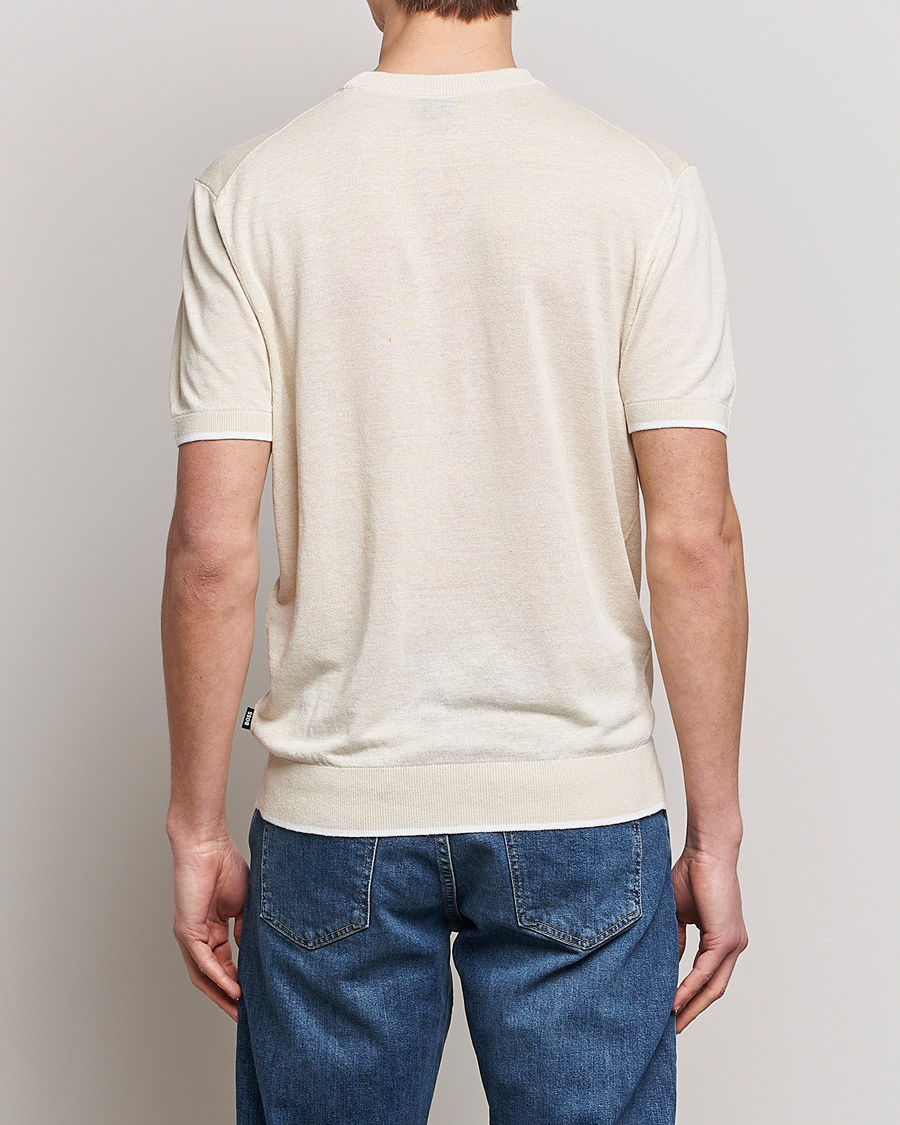 Herre | T-Shirts | BOSS BLACK | Giacco Knitted Crew Neck T-Shirt Open White