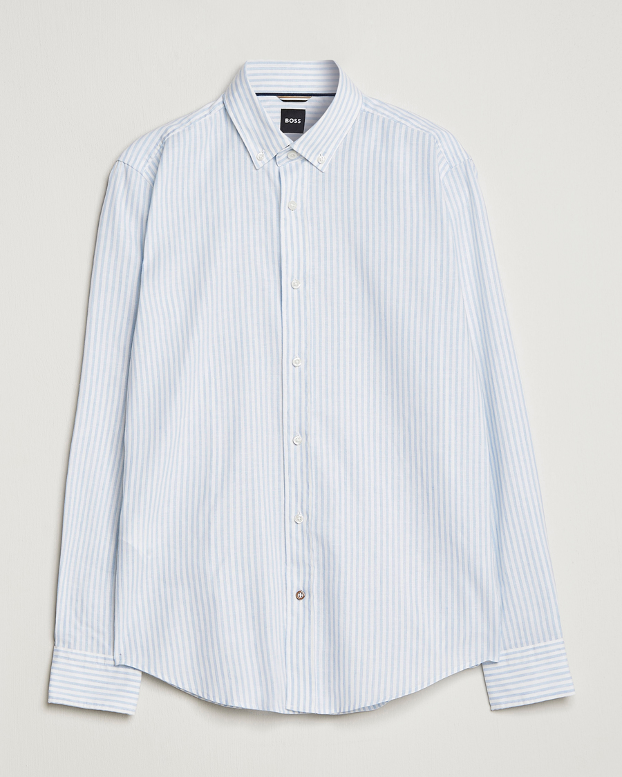 Herre | Skjorter | BOSS BLACK | Hal Cotton/Linen Striped Shirt Pastel Blue
