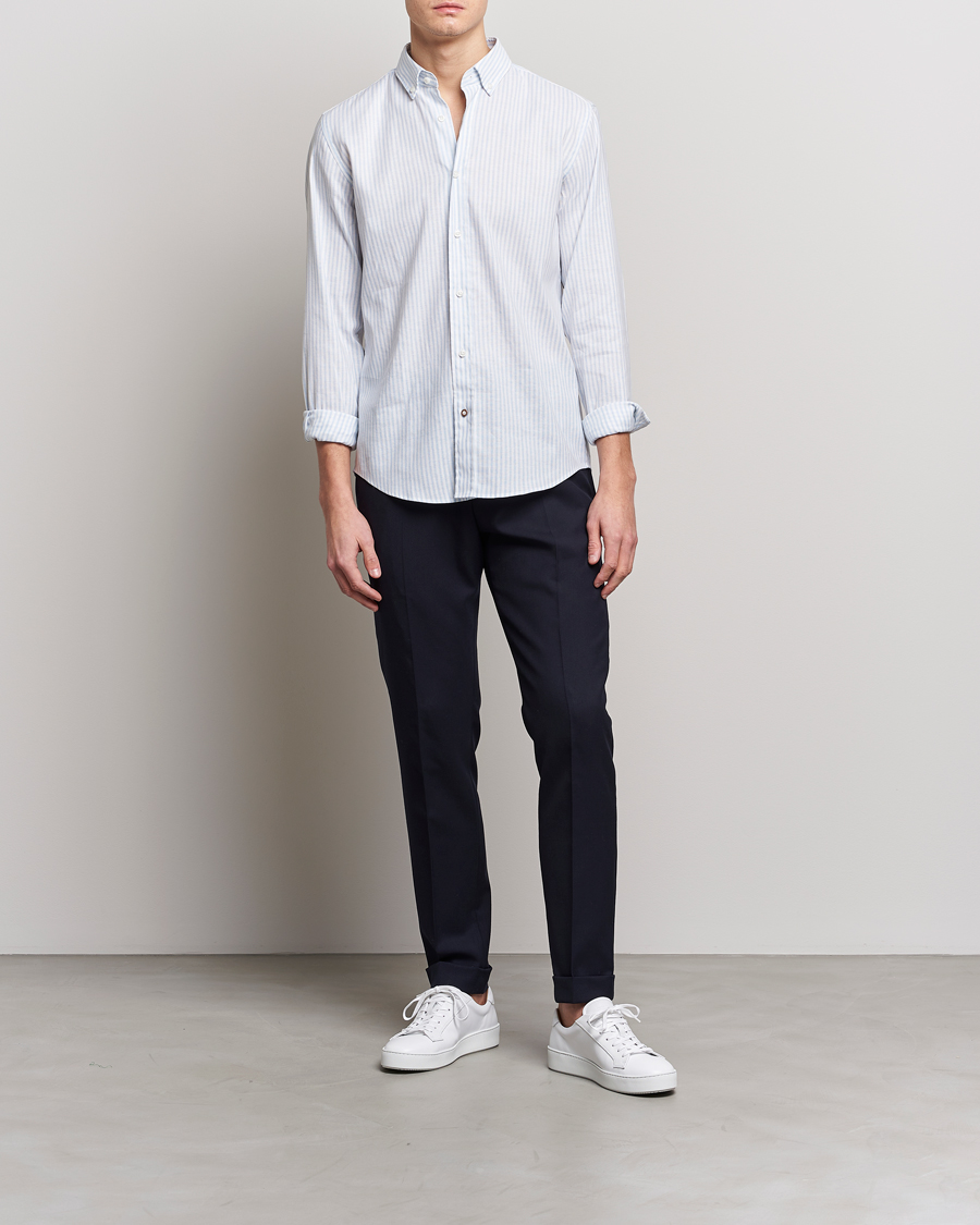 Herre | Skjorter | BOSS BLACK | Hal Cotton/Linen Striped Shirt Pastel Blue
