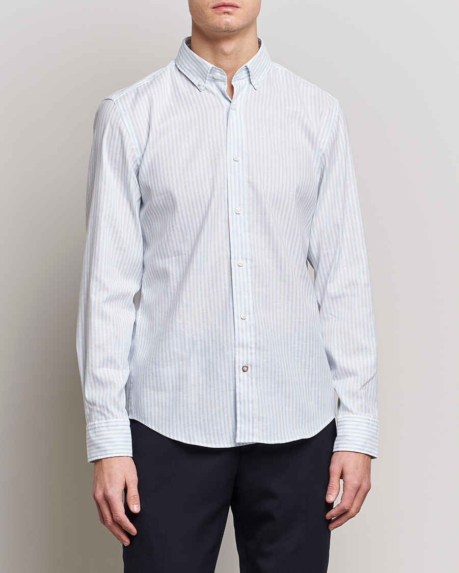 Herre | Casualskjorter | BOSS BLACK | Hal Cotton/Linen Striped Shirt Pastel Blue