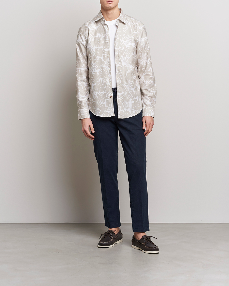 Herre | Skjorter | BOSS BLACK | Hal Cotton/Linen Flower Shirt Light Beige