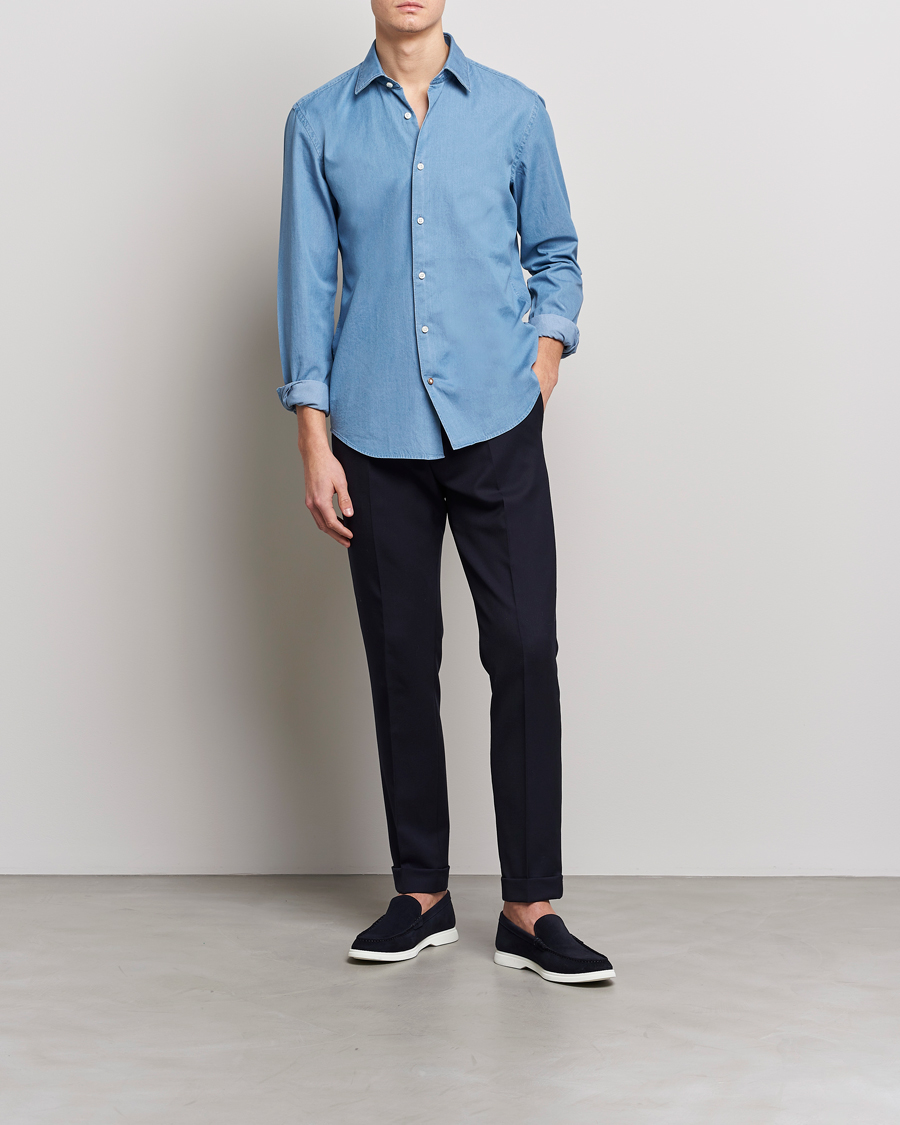 Herre | Skjorter | BOSS BLACK | Hal Slim Fit Denim Shirt Open Blue