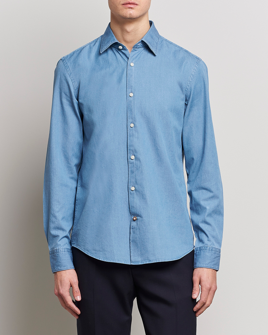 Herre | Skjorter | BOSS BLACK | Hal Slim Fit Denim Shirt Open Blue