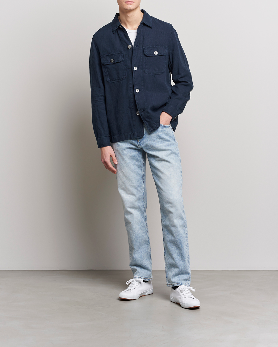 Herre | Skjorter | BOSS BLACK | Carper Linen Overshirt Dark Blue
