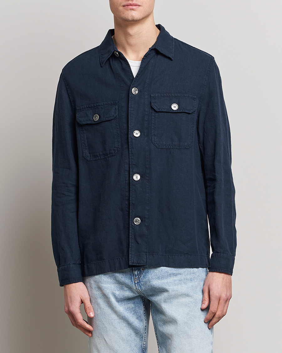 Herre | Skjorter | BOSS BLACK | Carper Linen Overshirt Dark Blue