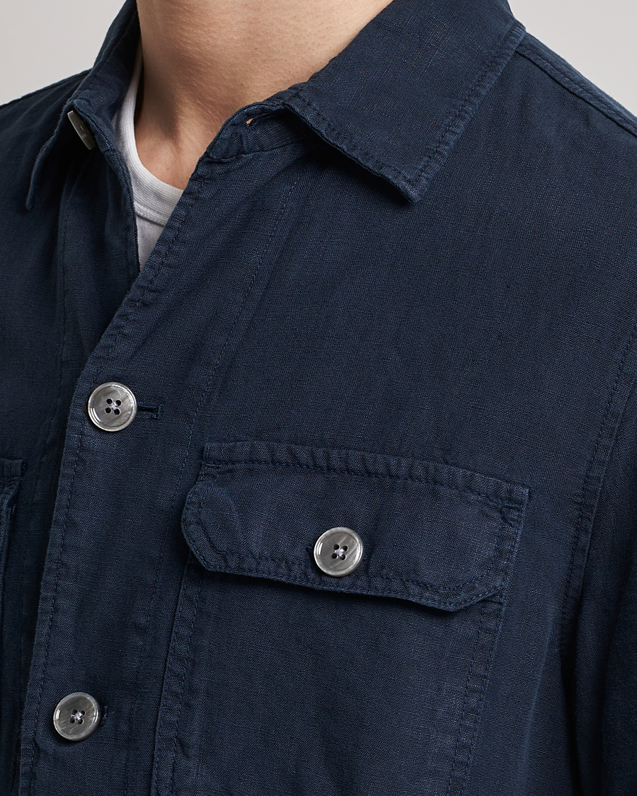 Herre | Skjorter | BOSS BLACK | Carper Linen Overshirt Dark Blue