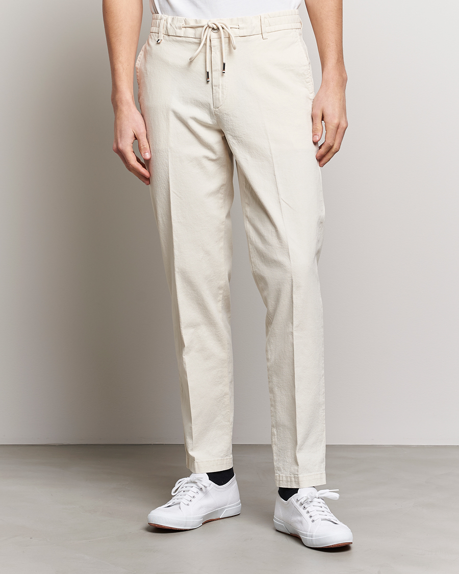 Herre |  | BOSS BLACK | Kane Cotton/Linen Drawstring Trousers Open White