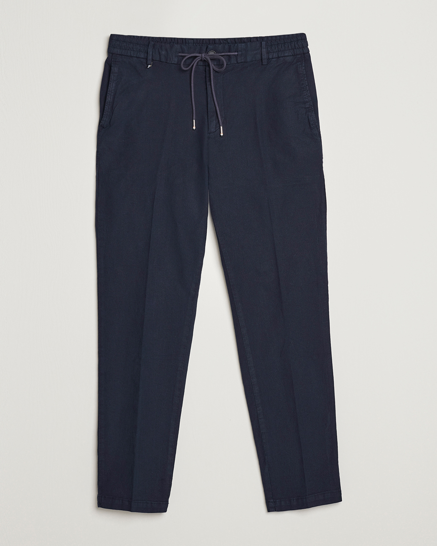 Herre | Bukser | BOSS BLACK | Kane Cotton/Linen Drawstring Trousers Dark Blue