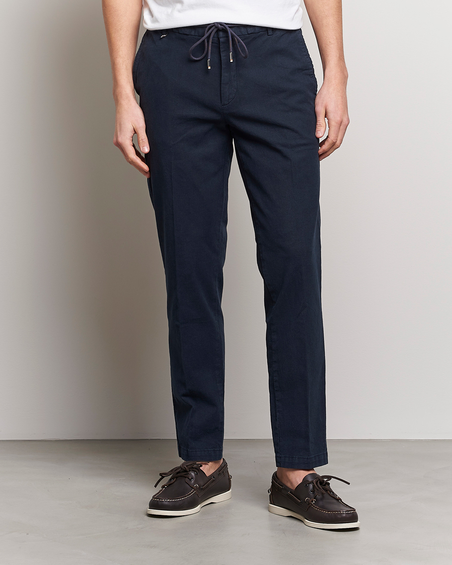 Herre | Drawstringbukser | BOSS BLACK | Kane Cotton/Linen Drawstring Trousers Dark Blue
