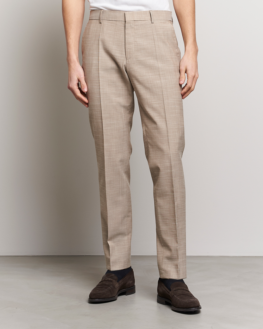 Herre | Dressbukser | BOSS BLACK | Genius Wool/Cotton Pleated Trousers Light Beige