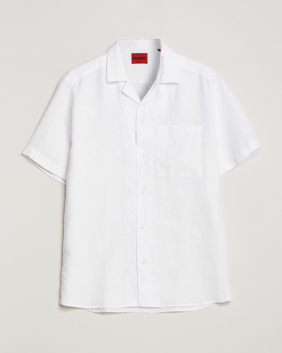 Herre | Skjorter | HUGO | Ellino Short Sleeve Linen Shirt Open White