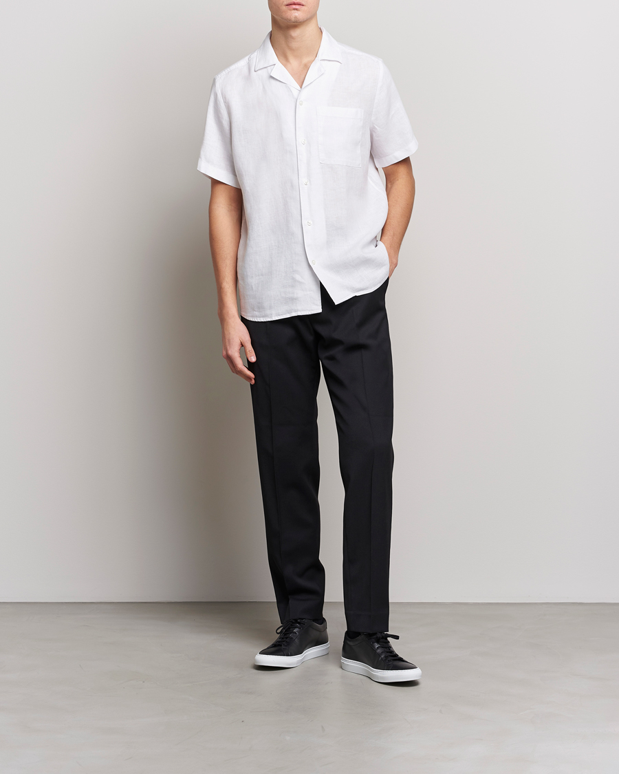 Herre | Skjorter | HUGO | Ellino Short Sleeve Linen Shirt Open White